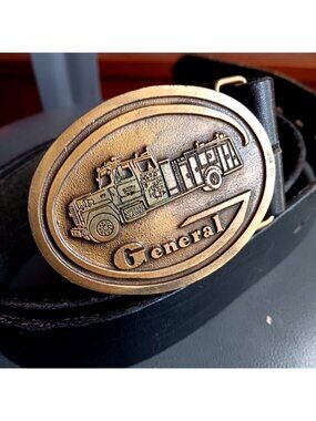True Vintage Belt 36 Men's Medium General Fire Truck Buckle Trucker Fireman